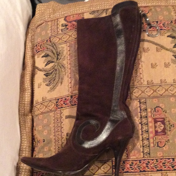 Brown  vintage high heel boots suede 37 - Picture 8 of 14